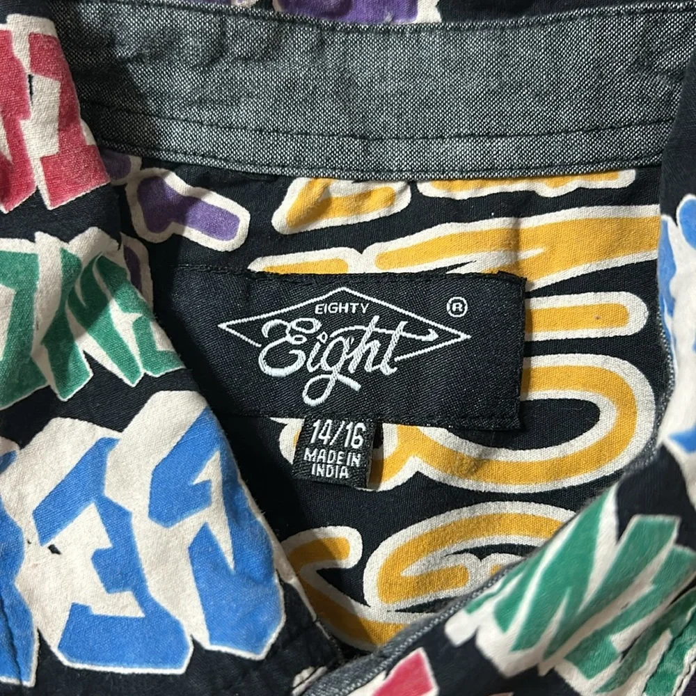 Eighty Eight graffiti short sleeve button down shirt Size 14/16